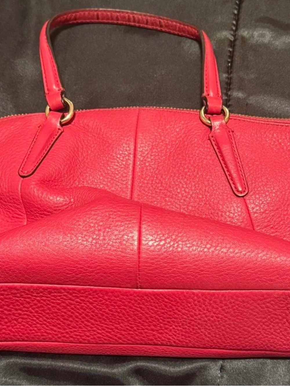 Coach Red Pebbled Leather Satchel with Gold Hardware